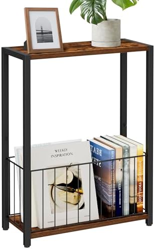 Homleke Narrow Side Table with Magazine Holder, Skinny End Table by Homleke