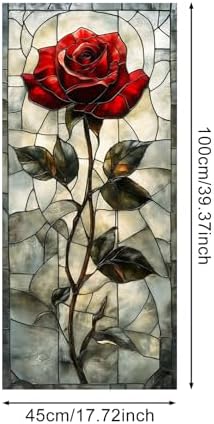 IVN Privacy Window Film Stained Glass Window Red Rose Floral Decorative - Image 3