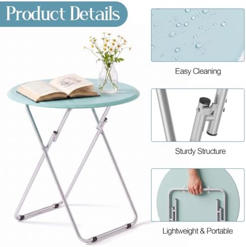 TV Tray Table, Folding TV trays Portable Table on Couch, Round&Green - Image 4