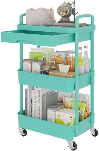 Calmootey 3-Tier Utility Cart with Drawer & Wheels, Storage for Home,Office by Calmootey