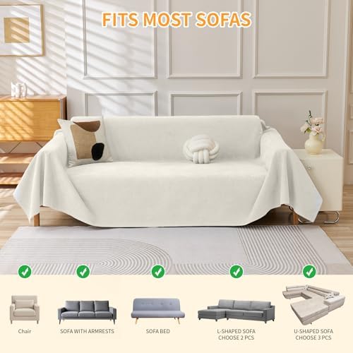 Deep Dream Cat-Scratch Resistant Couch Cover, Waterproof Sofa Cover for 3 Cushion Couch Washable, Pet Friendly Couch Protectors Anti Slip Thickened Sofa Slipcovers for Dogs Pets, 71" x 150", White - Image 6