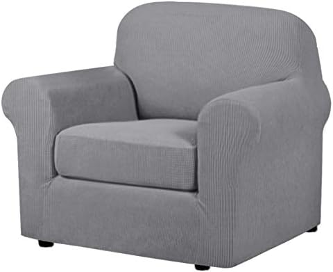 H.VERSAILTEX 2-Pieces Armchair Cover Chair Slipcovers with Arms Furniture Protector Cover Fit Armchair Width Up to 47 Inch, Jacquard Spandex Couch Covers Armchair Slipcover - Dove, Chair by HVERSAILTEX