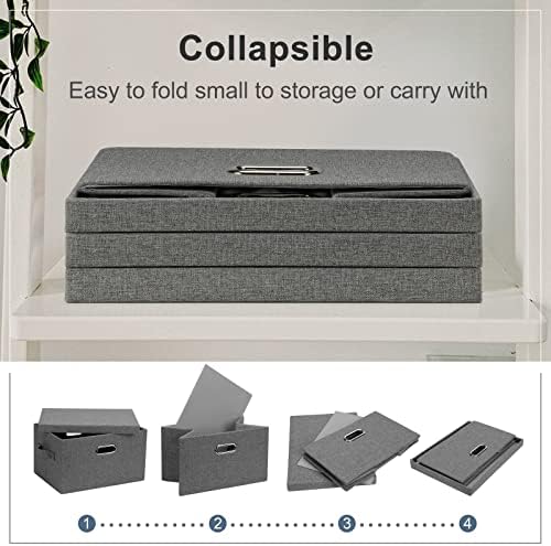 Graciadeco Medium 15" 21 Quart Collapsible Stackable Storage Bins with Lids, 5 Packs Grey Foldable Fabric Closet Boxes Heavy-duty Linen Cube Baskets Container for Bedroom Office (15 x 11 x 8) - Image 4
