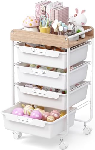 SYKIARIOL Rolling Storage Utility Cart with 4 Drawers,Art Cart,White by SYKIARIOL
