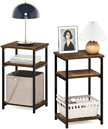 Furinno JUST 3-Tier Metal Frame Telephone Table, Set of 2, Amber Pine - Image 4