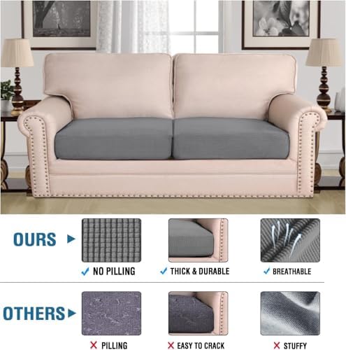 H.VERSAILTEX Super Stretch Individual Seat Sofa Covers Couch Cushion Covers Slipcover Sets Thick Jacquard Textured Twill Fabric (2 Piece Large, Grey) - Image 2