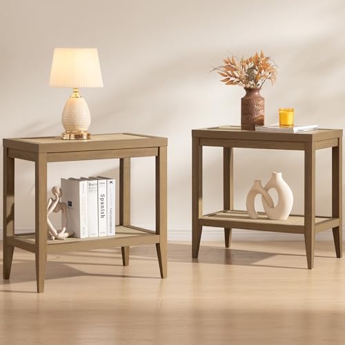 SICOTAS Rattan Living Room Side Table, 2 Pieces End Table with Storage by SICOTAS