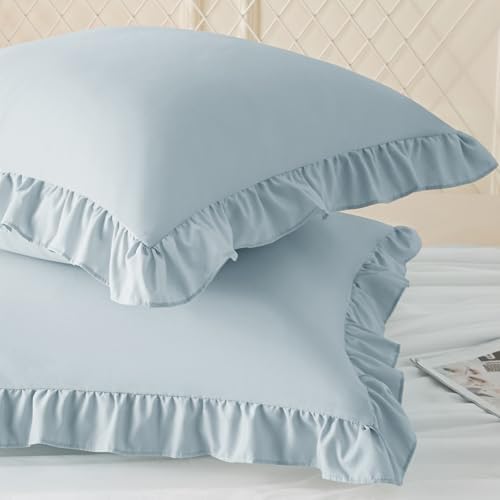 KKJIAF 2 Pack Ruffle Pillow Cases 26x26 Inches, Dusty Blue - Image 2