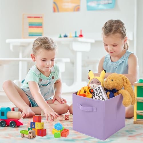 Stero Fabric Storage Bins 6 Pack Fun Colored Durable Storage Cubes with Handles Foldable Cube Baskets for Home, Kids Room, Closet and Toys Organization Purple, Pink, peachpuff - Image 5