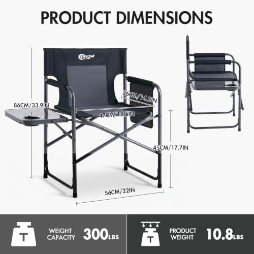 Portal Directors Chair Camping Chairs for Adults with Side Table Folding Lawn Chairs for Adults, Directors Chairs Foldable for Outdoor Chairs for Beach, Travel, Heavy Duty Supports 300LBS, Black/Grey - Image 3