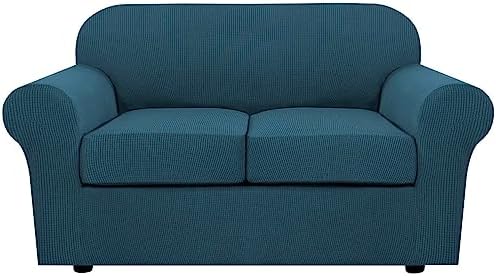 H.VERSAILTEX 3 Piece Stretch Sofa Covers for 2 Cushion Loveseat Couch Covers for Living Room Sofa Slipcovers (Base Cover Plus 2 Seat Cushion Covers) Thicker Jacquard Fabric(Medium Sofa, Deep Teal) by HVERSAILTEX