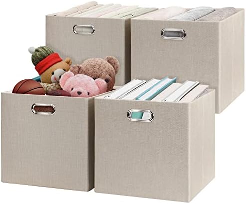 Posprica Collapsible Storage Cubes,11×11×11 Fabric Storage Bins Containers Drawers,4pcs, Beige by Posprica