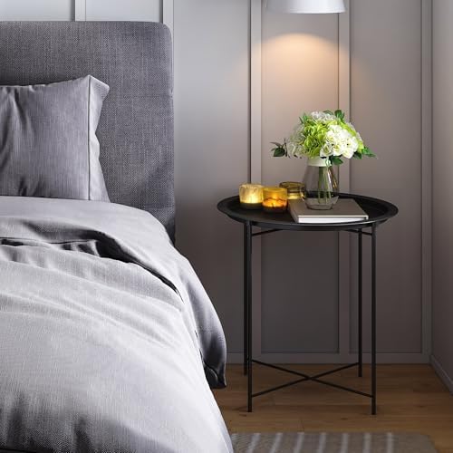 End Table Set of 2,Outdoor Side Table, Small Patio Round Folding Metal Black Side Tables for Outdoor,Living Room,Balcony and Office,Φ18.5" x 19.9"H，2 PCS - Image 2