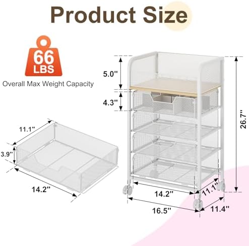 Hongtamoya Makeup Cart Organizer with 4 Drawers, Rolling Makeup Cart, White - Image 6