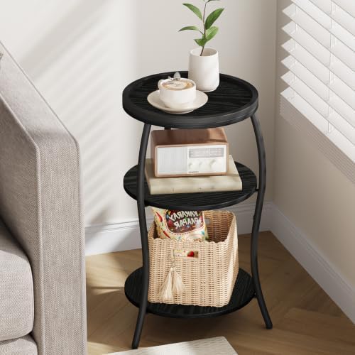 YINMIT 3 Tier Small Round Side Table, Black Compact End Table with Tray Top - Image 5