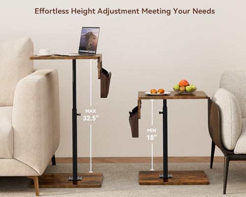 Vagusicc Sofa Armrest Tray Table for Couch - 360° Swivel Height Adjustable Side Table for Small Spaces, Snack Side Table for Bed or Chair, C Shaped End Table Snack Table for Eating Dinner Laptop - Image 4