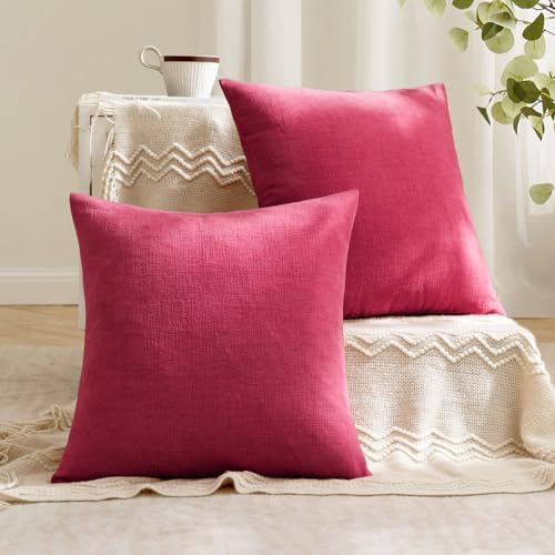 MIULEE Hot Pink Red Chenille Couch Throw Pillow Covers, 20x20 - Image 4