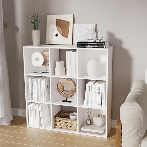 9-Cube Bookshelf, Tall Open Back Storage Shelves, Heavy Duty Wood Cubby Organizer for Small Spaces, Dorm Room Apartment Office, Unit for Book Toy Record Player Display (White, 9-Cube) - Image 5