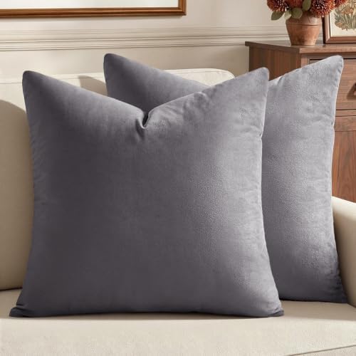 MIULEE 24x24 Inch Pack of 2 Euro Velvet Throw Pillow Covers Medium Gray by MIULEE