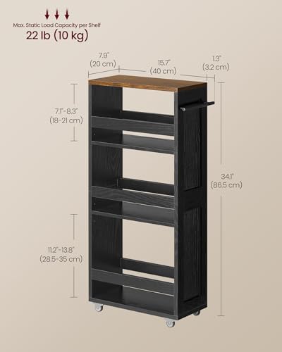 VASAGLE 4-Tier Slide-Out Storage Cart, Slim Kitchen Cart with Wheels - Image 6