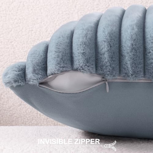 Pallene Faux Fur Decorative Throw Pillow Covers 18x18 Set of 2, Blue Grey - Image 3