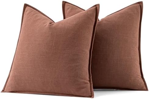 MIULEE Decorative Linen Pillow Covers 18x18 Inch Rust Red - Image 7