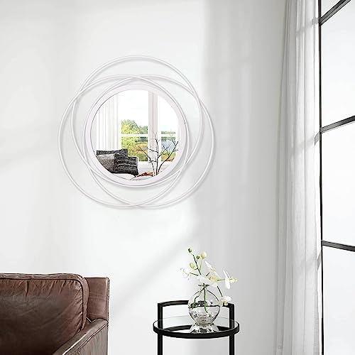 White Round Wall-Mounted Mirrors Wire Modern Metal Frame Arts Mirrors Home Decoration Hallway Bathroom Bedroom Living Room Farmhouse Entryway Large 20" - Image 4