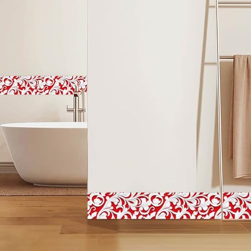 IVN Wallpaper Border Peel and Stick Wall Red White Floral Scroll 4x196 Inch - Image 2