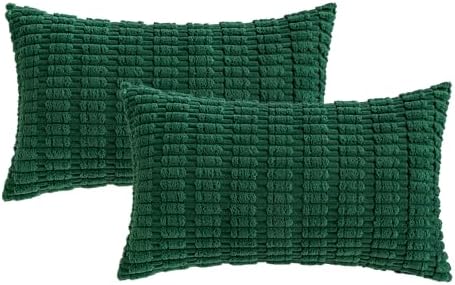 MIULEE Pack of 2 Dark Green Corduroy Decorative Christmas Pillow Covers 12x20 Inch Soft Boho Striped Throw Pillow Covers Modern Farmhouse Home Decor for Sofa Living Room Couch Bed - Image 6
