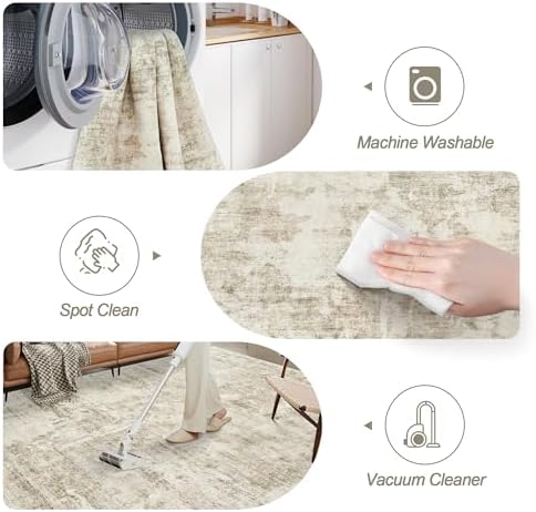 Soalmost 9x12 Area Rugs for Living Room Washable Rug Abstract Beige/Gray - Image 5