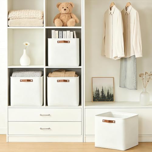 Bagnizer 13x13 Cube Storage Bins, Collapsible Fabric Storage Box, 4 Pack Closet Baskets with Handles for Organizing, Shelf, Toys, Clothes, Home, Office, Nursery (White) - Image 2