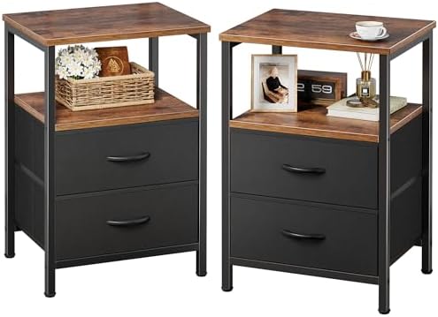 Huuger Night Stand Set of 2, Nightstand with 2 Drawers, Bedside Table by Huuger