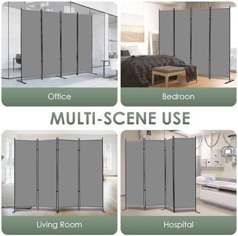 RANTILA 4 Panel Room Divider, 6 FT Folding Privacy Screen with Wide Feet, Freestanding Partition for Room Separation, Portable Room Divider Panel, 89" W x 71" H, Grey - Image 7