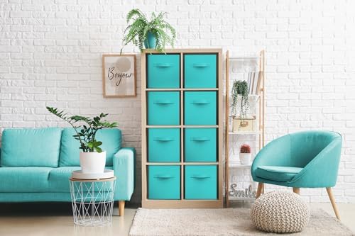 Sorbus Fabric Storage Cubes, 8 Pack, with Handles (11 Inch, Aqua) - Image 2