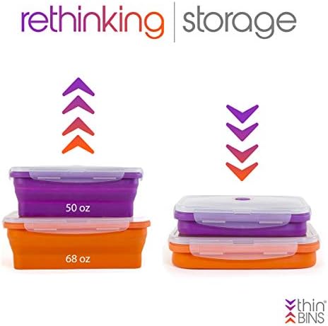 Kitchen Home Thin Bins Collapsible Containers – Set of 2 Extra Large Rectangle Silicone Food Storage Containers – BPA Free, Microwave, Dishwasher and Freezer Safe - Image 2