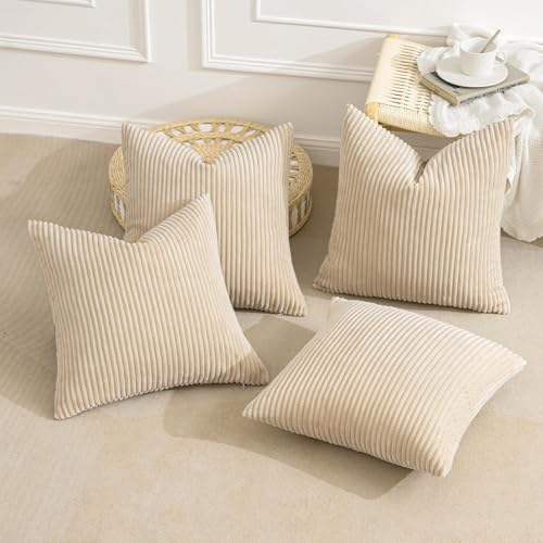 MIULEE Soft Corduroy Decorative Throw Pillow Covers Beige 20x20 - Image 4