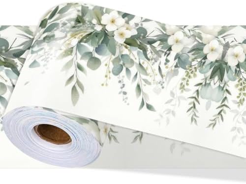 Eucalyptus Peel and Stick Wallpaper Border 196.9 x 3.9 Inch Wall Border Trim Green Leaves PVC Decorative Molding Mirror Frame Trims for Bathroom Kitchen Backsplash Hotel Home Decorations by PRESSINART