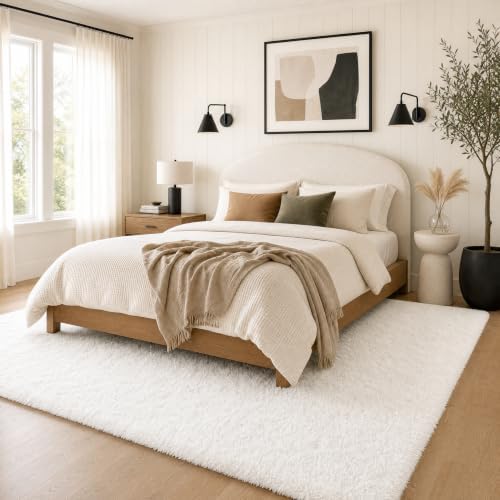 Ophanie 8x10 White Area Rugs for Living Room, Large Shag Bedroom Carpet, Big Indoor Thick Soft Nursery Rug, Ivory Carpets for Boy and Girls Room Dorm Home Decor Aesthetic by Ophanie
