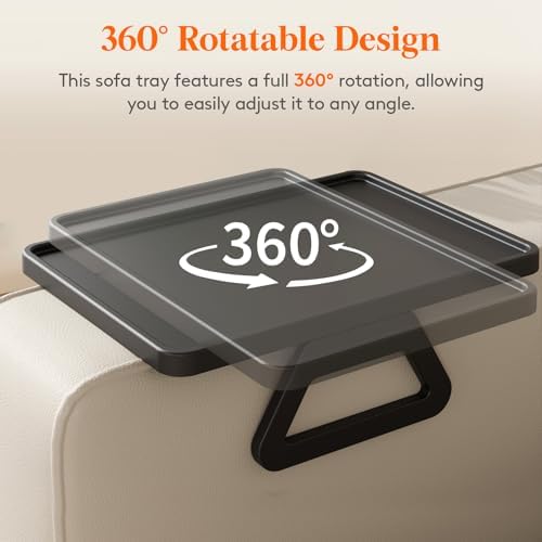 Lifewit Adjustable Couch Arm Tray, Plastic Rotating Sofa Armrest Tray Table - Image 5