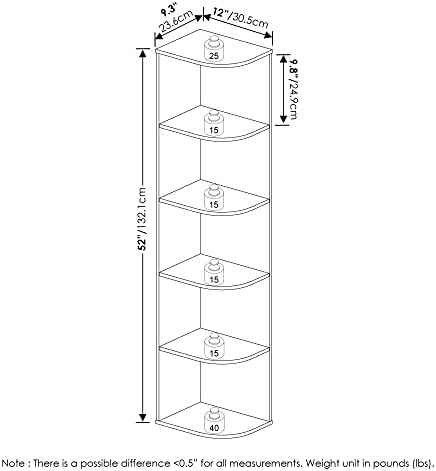 Furinno PASIR Book Shelf, 5-Tier Corner Bookshelf with Open Shelf, Standing Bookcase, 9.3 x 12 x 51.7, for Organization and Storage, for Living Room, Bedroom, Home Office, Blackwood - Image 3