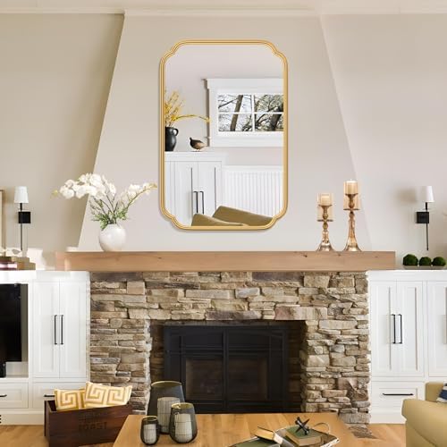 Ferytange Gold Bathroom Mirror for Wall 20" x 30" Modern Rounded Corner Rectangle Mirror with Non-Rusting Iron Metal Framed Bathroom Vanity Mirror for Over Sink Wall Decor(Horizontal/Vertical) - Image 3