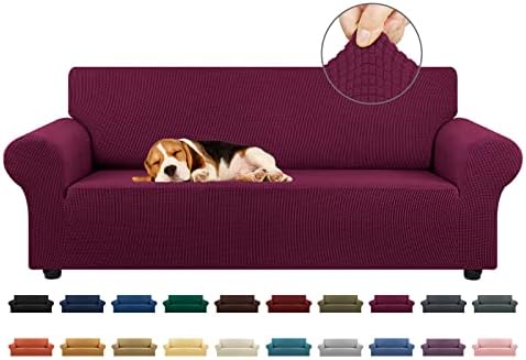 KEKUOU Stretch Couch Covers for Sofa, 3 Cushion Couch Slipcover,Wine by KEKUOU