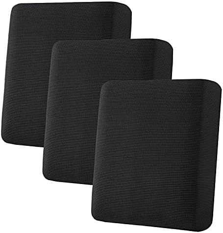 H.VERSAILTEX Super Stretch Individual Seat Cushion Covers Sofa Couch Slipcover Sets Thick Jacquard Textured Twill Fabric (3 Piece Covers, Black) by HVERSAILTEX
