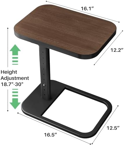 Kitstorack TV Tray Table, Adjustable Height & Rounded Metal Corners, Snack Table for Couch, Sofa, Bed, Chair, Living Room, C Shaped End Side Table for Eating, Dinner or Laptop, Small Spaces, Espresso - Image 3