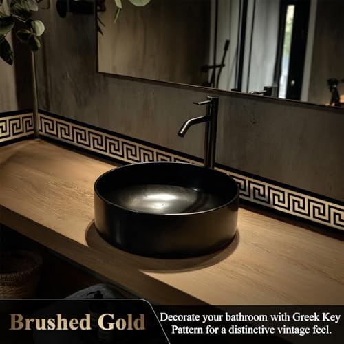 funlife Greece Pattern Peel and Stick Wall Border Stickers, Self Adhesive Skirting Wall Waist Line Decal for Bathroom Wall Vanity Mirror, 78.74"X3.93" Brushed Gold 5 Rolls - Image 3