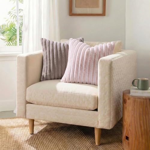 Pallene Faux Fur Decorative Throw Pillow Covers 26x26 Set of 2, Light Coffee - Image 4
