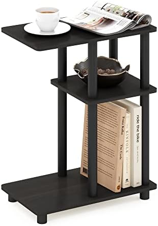 Furinno Turn-N-Tube C-Shape Sofa Side Table, Espresso/Black, Plastic Pole Without Caster by Furinno-FitsYourSpaceFitsYourBudget