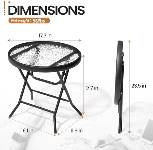 Foldable Side Table with Tempered Glass Top, 2 Pack Black & White - Image 2