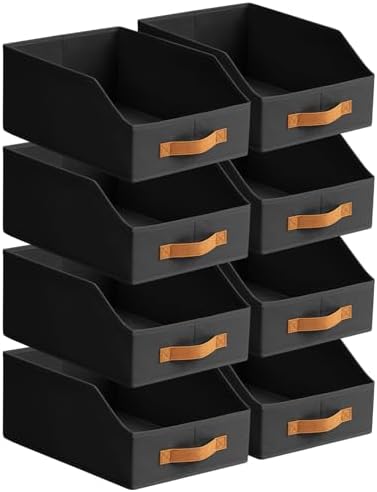 Homsorout Fabric Storage Bins for Organizing - 8 Pack Large Trapezoid Collapsible Storage Bins with Front Handle, Closet Organizers and Storage for Bedroom, Home Shelves, Small Spaces, Black by Homsorout
