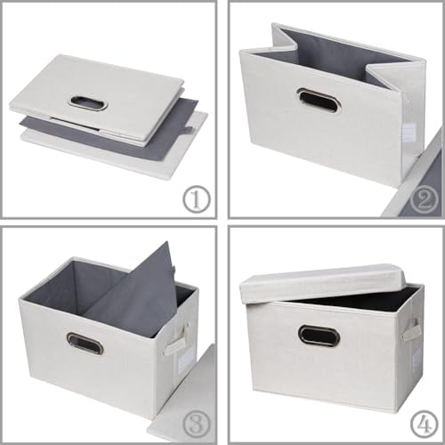 PRANDOM Large Collapsible Storage Bins with Lids [3-Pack] Fabric Foldable Storage Boxes Organizer Containers Baskets Cube with Cover for Home Bedroom Closet Office Beige(17.3x11.8x11.8) - Image 5